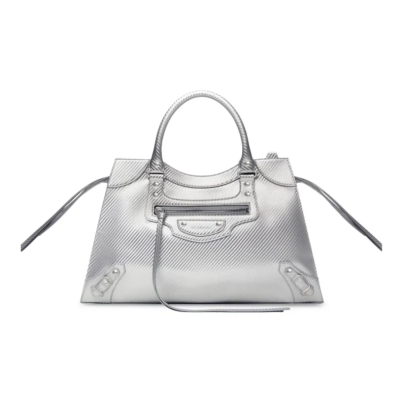 Balenciaga Neo Classic Polyurethane Shoulder Bag, Crossbody Bag, Handbag Medium Size Men's Silver-0