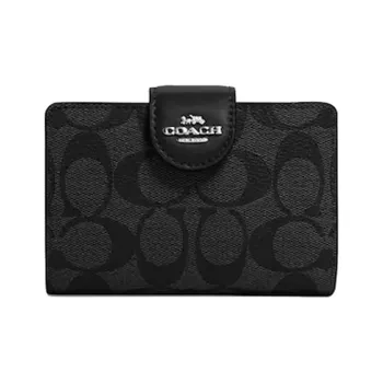 COACH Canvas With Leather Card Holders Coin Purses Wallets Mini Women's Khaki & Black