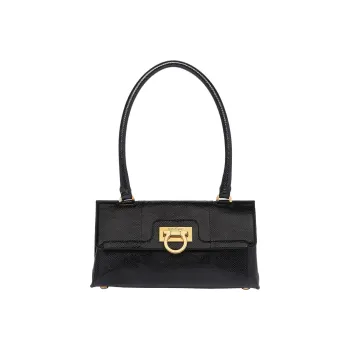 FERRAGAMO Trifolio Leather Trampoline Bag One Shoulder Handbag Women's Black