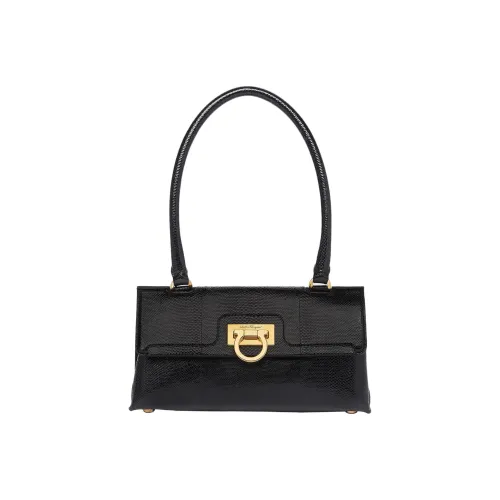 FERRAGAMO Trifolio Leather Trampoline Bag One Shoulder Handbag Women's Black