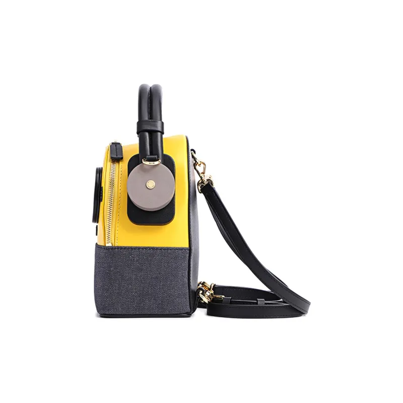 FION Minion Co branded Model Cow Leather, Artificial Leather, Fabric Backpack Regular Women's-1
