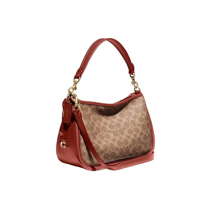 COACH Cary Coated Canvas With Calfskin Handbag Shoulder Bag Crossbody Bag Large Size Women's Brown-1
