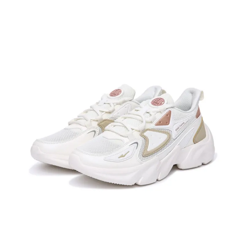 Erke Casual Shoes Women's Low Top Ivory White/Pink Gold-1