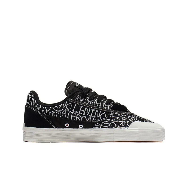 LiNing 50/50 Anti Slip And Wear Resistant Lightweight Low Top Skateboard Shoes Men's Black White-1