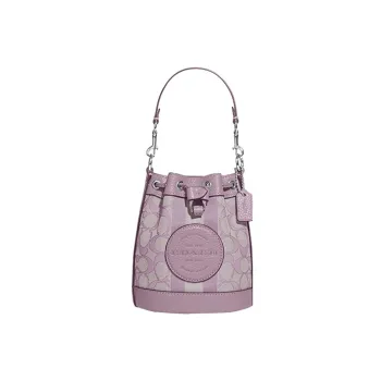 COACH Dempsey Fabric With Pebbled Leather Bucket Bag, One Shoulder Handbag, Crossbody Bag Mini Women's Lilac Purple
