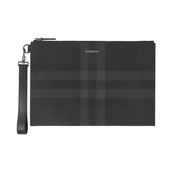 Burberry Cotton With Calfskin Trim Storage Bag Clutch Tubas Men's Charcoal Gray