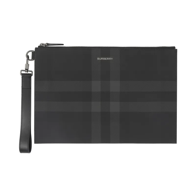 Burberry Cotton With Calfskin Trim Storage Bag Clutch Tubas Men's Charcoal Gray-0