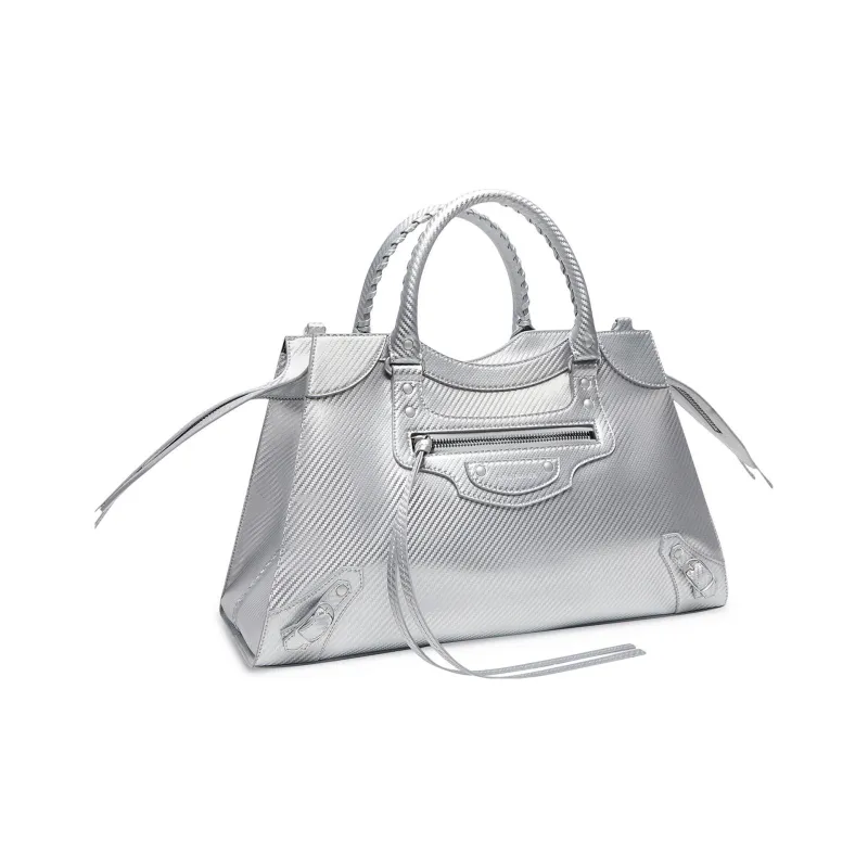 Balenciaga Neo Classic Polyurethane Shoulder Bag, Crossbody Bag, Handbag Medium Size Men's Silver-1