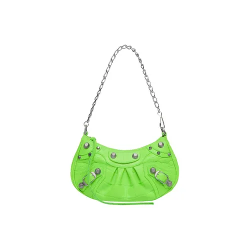 Balenciaga Women's Le Cagole Mini Bag With Chain Crocodile Embossed Bright Green