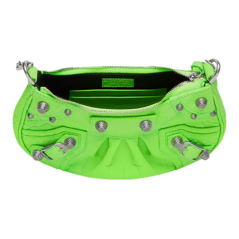 Balenciaga Women's Le Cagole Mini Bag With Chain Crocodile Embossed Bright Green-3
