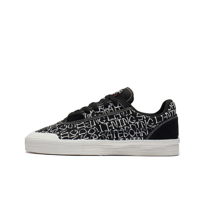 LiNing 50/50 Anti Slip And Wear Resistant Lightweight Low Top Skateboard Shoes Men's Black White-0