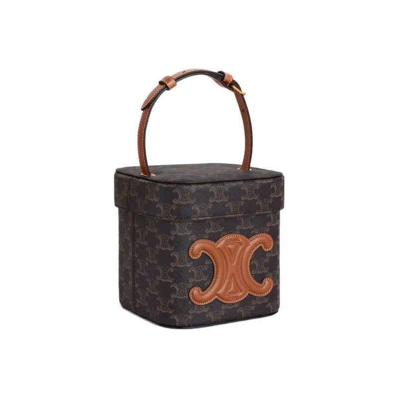 CELINE Triumph Gate Triomphe Canvas With Calfskin Box Bag, Shoulder Bag, Crossbody Bag, Handbag Medium Size Women's Tan-5