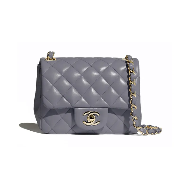 CHANEL Classic Flap CF Leather Chain Mini Square Flap Bag Crossbody Bag Mini Women's Gray-0