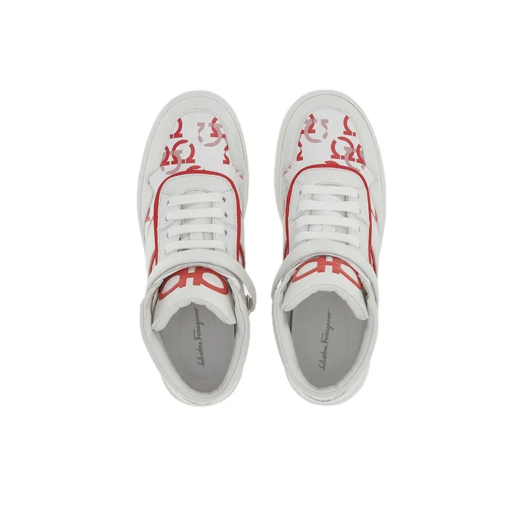 Ferragamo Skateboard Shoes Women's High Top White/Red-2