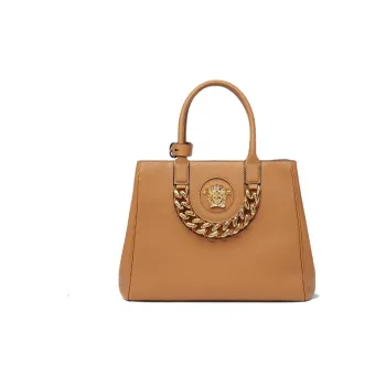 VERSACE La Medusa Grained Calfskin Tote Bag Shopping Bag Shoulder Bag Crossbody Bag Handbag Medium Size Women's Brown