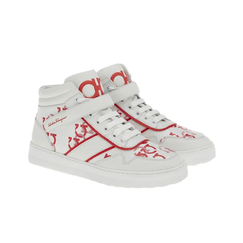 Ferragamo Skateboard Shoes Women's High Top White/Red-1