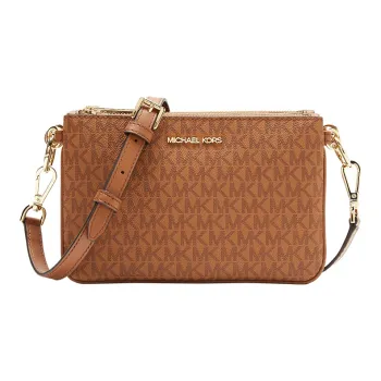 MICHAEL KORS Jet Set Artificial Leather Shoulder Bag Crossbody Bag Medium Size Women's Dark Brown/White/Leather Brown