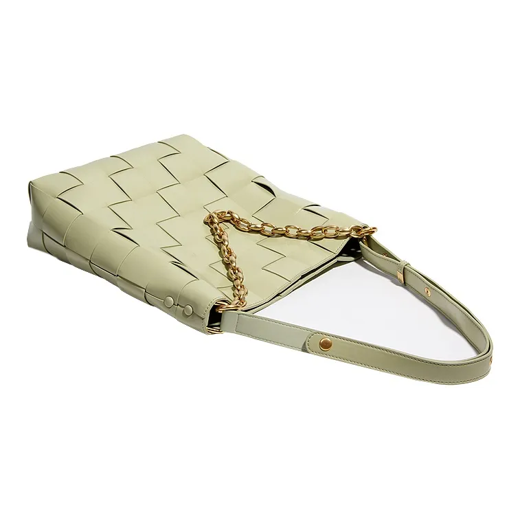 YOCAMU Cow Leather Woven Bag Bucket Bag Crossbody Bag Shoulder Bag Regular Women's White/Light Green-7