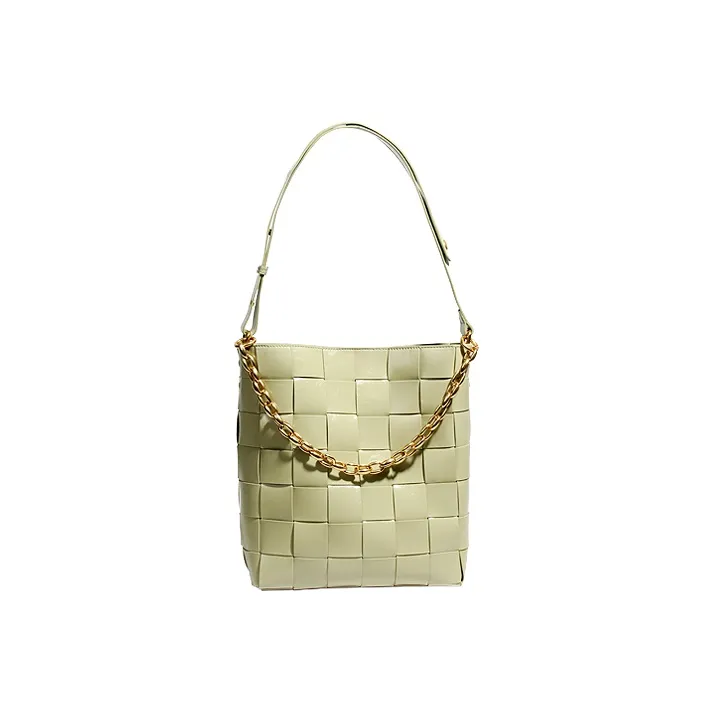 YOCAMU Cow Leather Woven Bag Bucket Bag Crossbody Bag Shoulder Bag Regular Women's White/Light Green-5