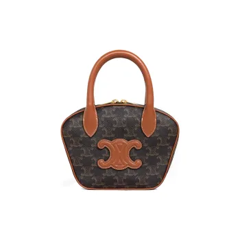 CELINE Cow Leather Bowling Bag Shoulder Bag Crossbody Bag Handbag Mini Women's Tawny