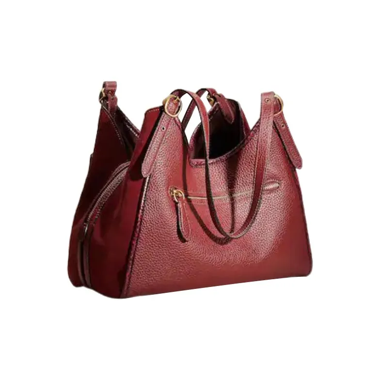 COACH Lori Pebbled Leather Handbag, Shoulder Bag Large Size Women's Burgundy-1