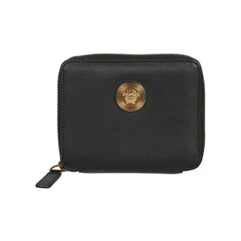 VERSACE VERSACE Calfskin Card Holder Wallet Men's Black