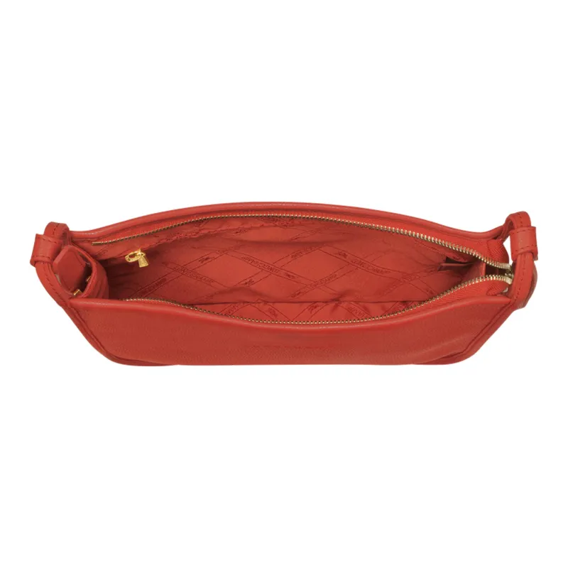 LONGCHAMP Le Foulonné Pebbled Cow Leather Shoulder Bag Crossbody Bag Large Size Women's Red-3