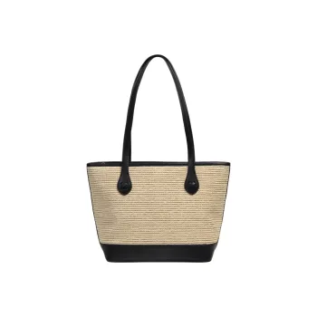 YOCAMU Microfiber Synthetic Leather Straw Bag Woven Bag Tote Bag Shopping Bag Shoulder Bag Women's Black Brown
