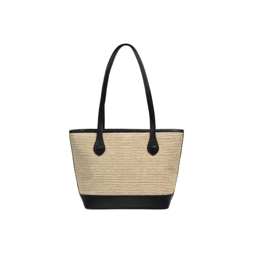 YOCAMU Microfiber Synthetic Leather Straw Bag Woven Bag Tote Bag Shopping Bag Shoulder Bag Women's Black Brown