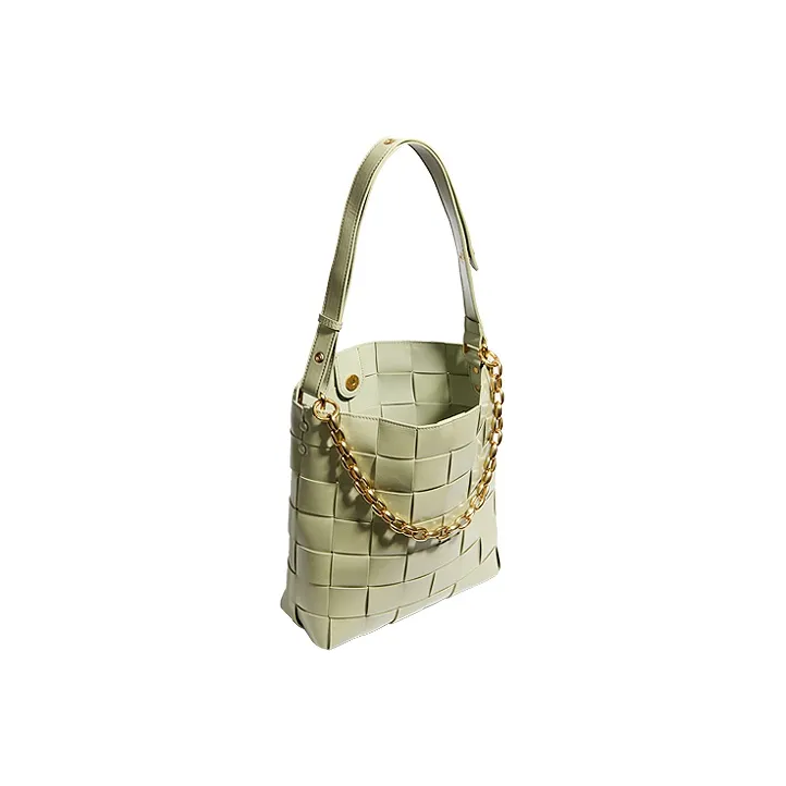 YOCAMU Cow Leather Woven Bag Bucket Bag Crossbody Bag Shoulder Bag Regular Women's White/Light Green-6