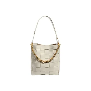 YOCAMU Cow Leather Woven Bag Bucket Bag Crossbody Bag Shoulder Bag Regular Women's White/Light Green