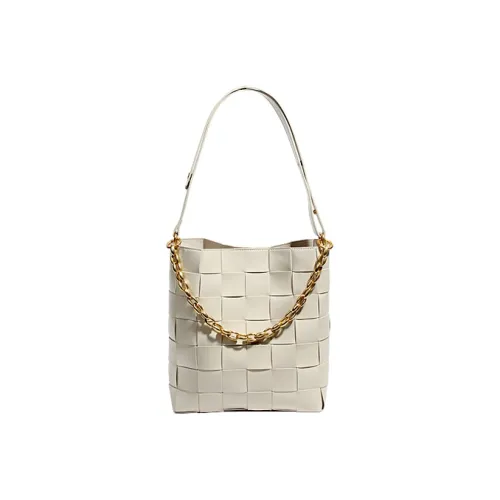 YOCAMU Cow Leather Woven Bag Bucket Bag Crossbody Bag Shoulder Bag Regular Women's White/Light Green