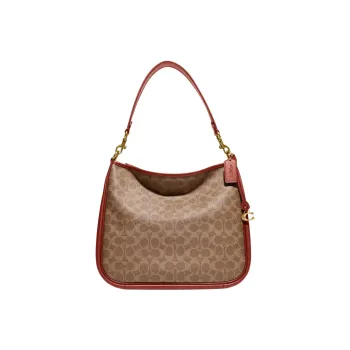 COACH Cary Coated Canvas With Calfskin Handbag Shoulder Bag Crossbody Bag Large Size Women's Red Brown
