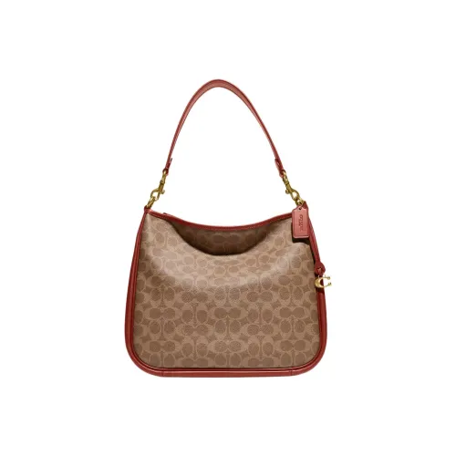 COACH Cary Coated Canvas With Calfskin Handbag Shoulder Bag Crossbody Bag Large Size Women's Red Brown