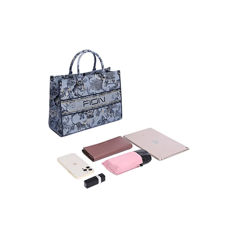 FION Fabric Tote Bag, Shopping Bag, Shoulder Bag, Handbag Tubas Women's Dark Blue/Pink-6