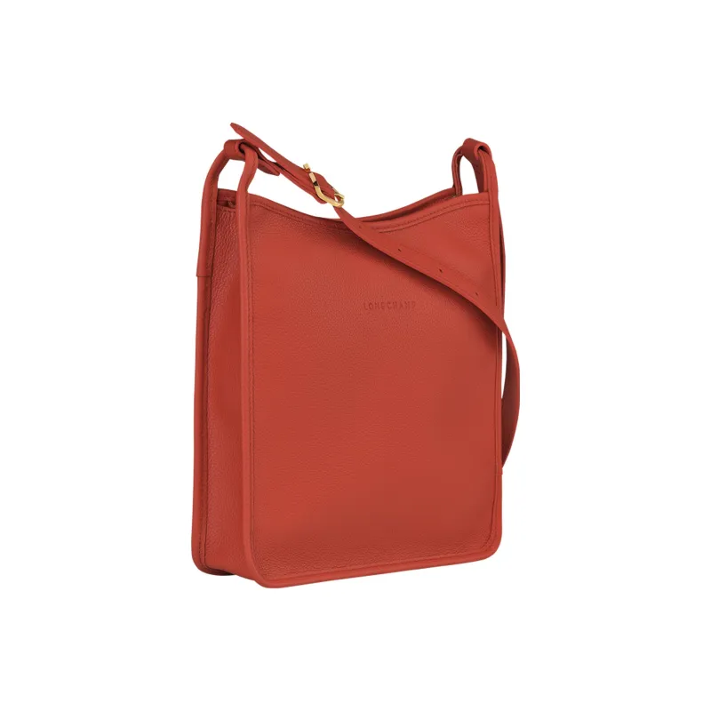 LONGCHAMP Le Foulonné Pebbled Cow Leather Shoulder Bag Crossbody Bag Large Size Women's Red-2