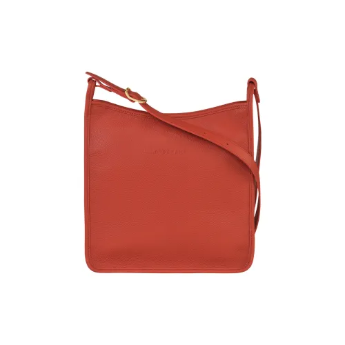 LONGCHAMP Le Foulonné Pebbled Cow Leather Shoulder Bag Crossbody Bag Large Size Women's Red