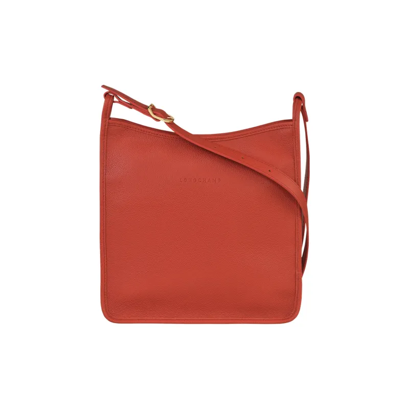 LONGCHAMP Le Foulonné Pebbled Cow Leather Shoulder Bag Crossbody Bag Large Size Women's Red-0