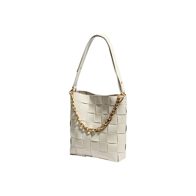 YOCAMU Cow Leather Woven Bag Bucket Bag Crossbody Bag Shoulder Bag Regular Women's White/Light Green-1