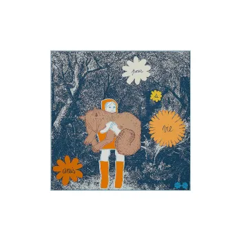 HERMES Silk Scarves Women's Marine Blue/Orange/Light Camel