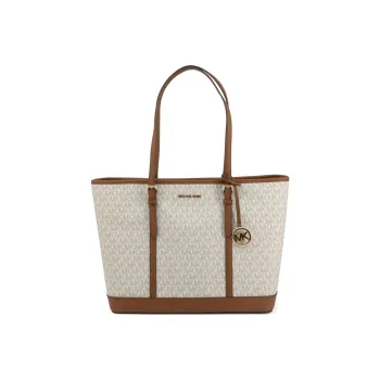 MICHAEL KORS Jet Set Travel Canvas With Leather Tote Bag Shopping Bag Handbag Shoulder Bags Women's Vanilla White