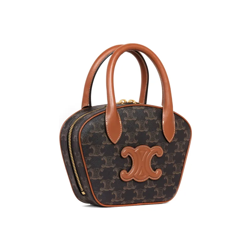 CELINE Cow Leather Bowling Bag Shoulder Bag Crossbody Bag Handbag Mini Women's Tawny-2