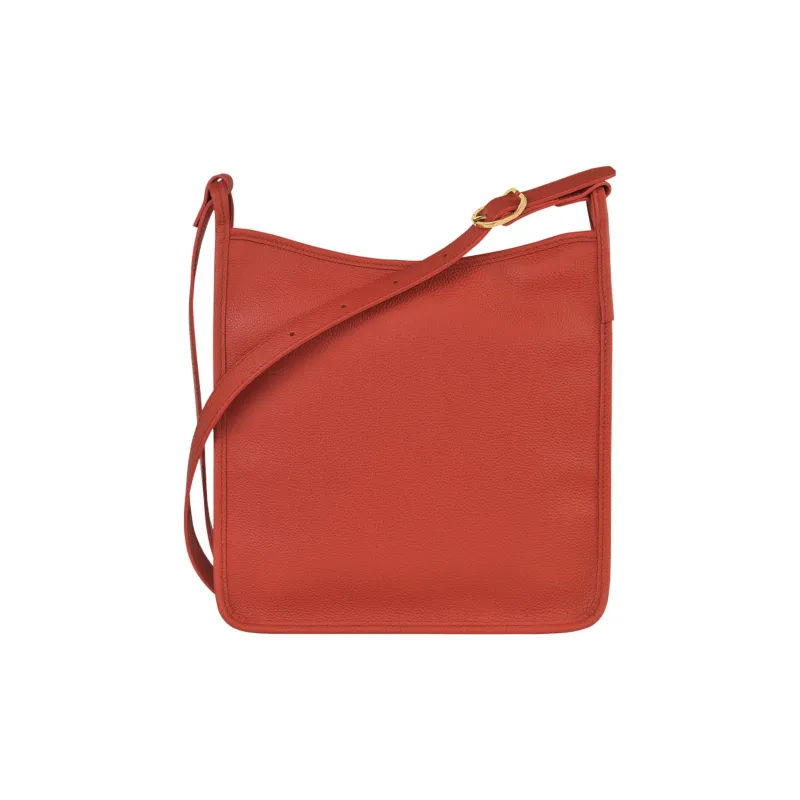 LONGCHAMP Le Foulonné Pebbled Cow Leather Shoulder Bag Crossbody Bag Large Size Women's Red-1