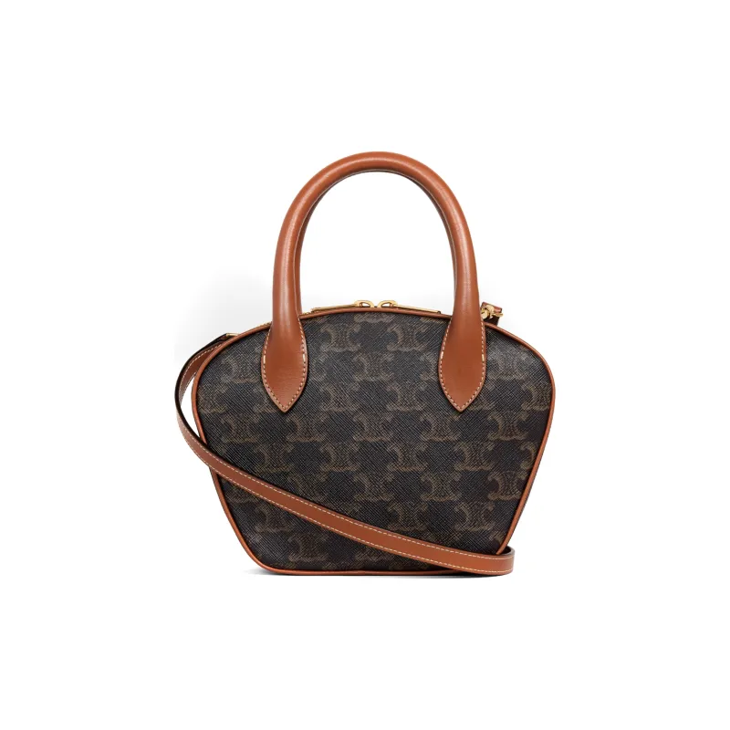 CELINE Cow Leather Bowling Bag Shoulder Bag Crossbody Bag Handbag Mini Women's Tawny-1