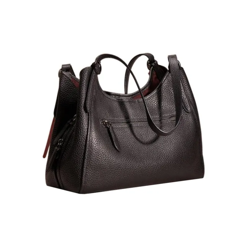COACH Lori Soft Pebbled Leather One Shoulder Handbags Large Size Women's Black-1