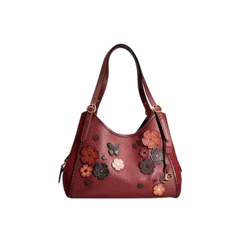 COACH Lori Pebbled Leather Handbag, Shoulder Bag Large Size Women's Burgundy