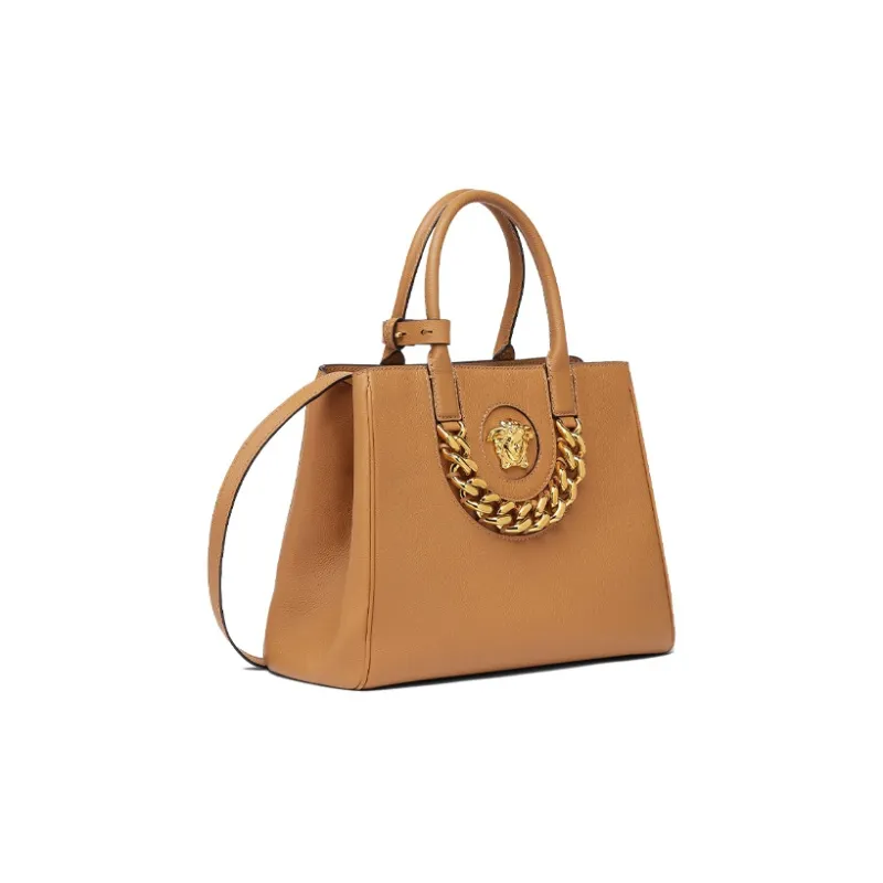 VERSACE La Medusa Grained Calfskin Tote Bag Shopping Bag Shoulder Bag Crossbody Bag Handbag Medium Size Women's Brown-1