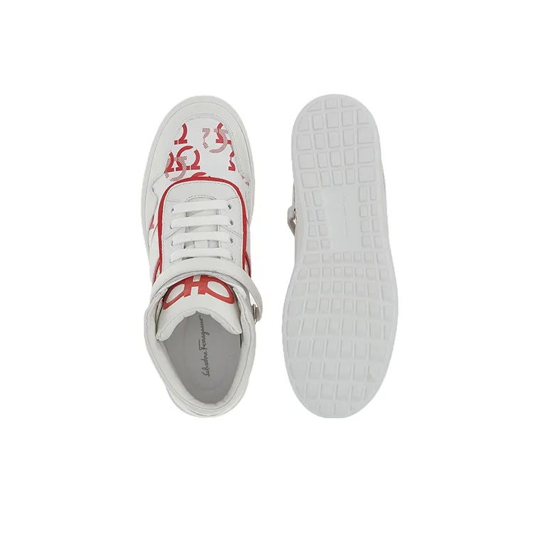 Ferragamo Skateboard Shoes Women's High Top White/Red-4