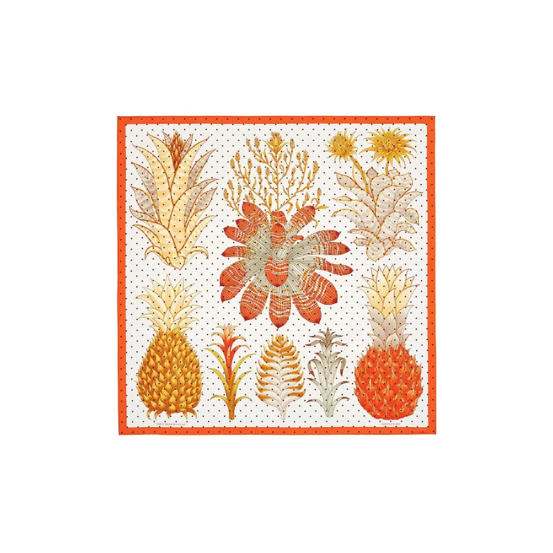 HERMES Silk Scarves Women's Ivory White/Orange/Gold Beige-0