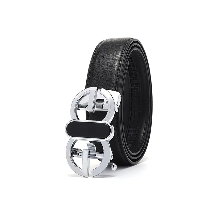 FREE RABBITⅡ Dazzling Color Smooth Buckle Print Cow Leather Belt Men's Black Width  3.5cm-6